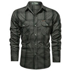 Men's Dark Grey Plaid Double Pocket Shirt