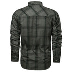 Men's Dark Grey Plaid Double Pocket Shirt