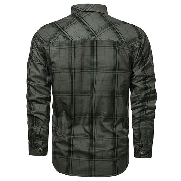 Men's Dark Grey Plaid Double Pocket Shirt