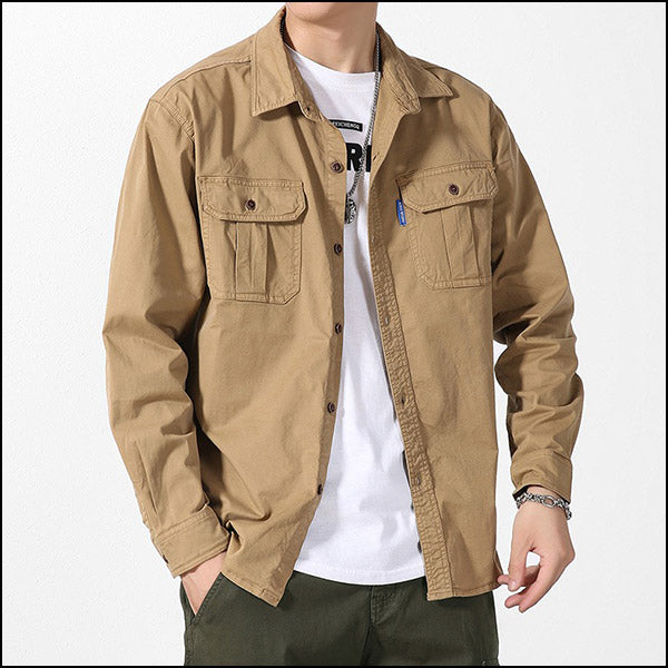 Men's Khaki Utility Shirt with Dual Flap Pockets