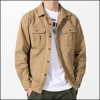 Men's Khaki Utility Shirt with Dual Flap Pockets