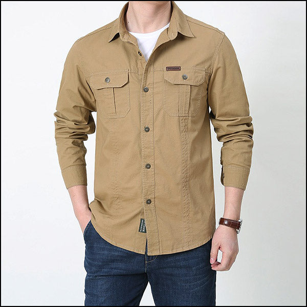 Men's Khaki Utility Two Pocket Long Sleeve Shirt