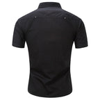 Men's Black Military Slim Fit Short Sleeve Shirt