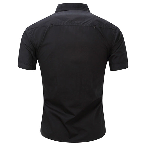 Men's Black Military Slim Fit Short Sleeve Shirt
