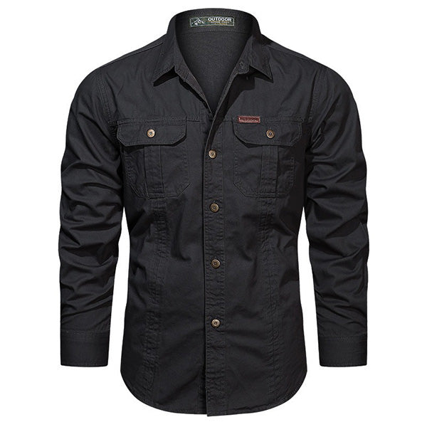 Men's Black Outdoor Multi-Pocket Long Sleeve Shirt