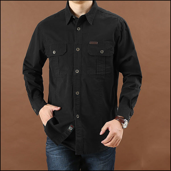 Men's Black Outdoor Multi-Pocket Long Sleeve Shirt