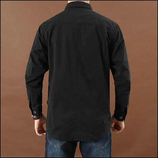 Men's Black Outdoor Multi-Pocket Long Sleeve Shirt
