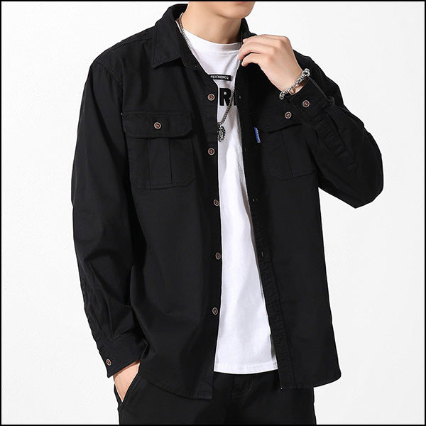 Men's Black Workwear Double Pocket Overshirt