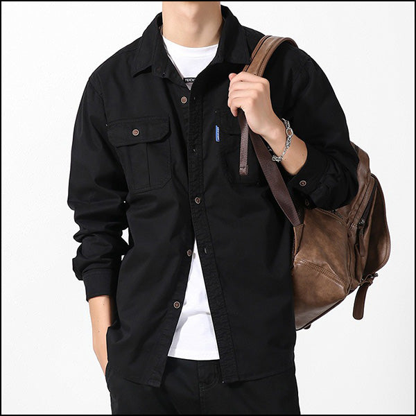 Men's Black Workwear Double Pocket Overshirt