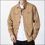 Men's Khaki Cotton Utility Shirt with Flap Pockets