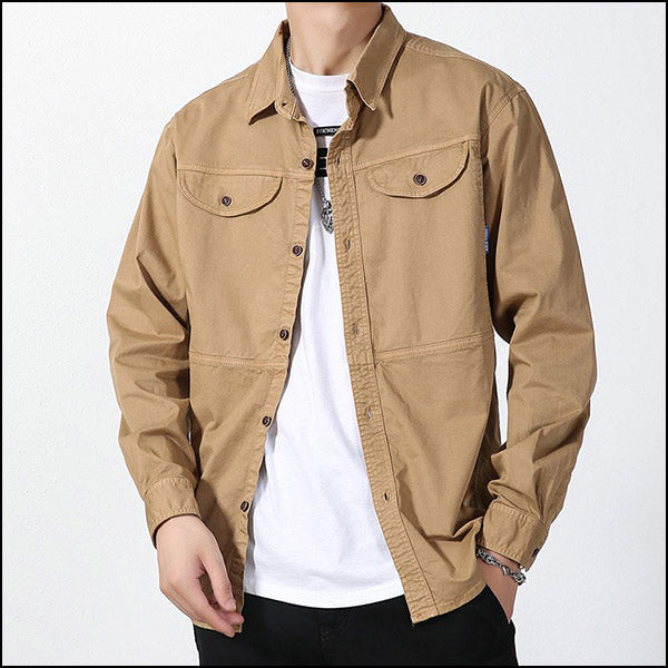 Men's Khaki Cotton Utility Shirt with Flap Pockets