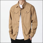 Men's Khaki Cotton Utility Shirt with Flap Pockets