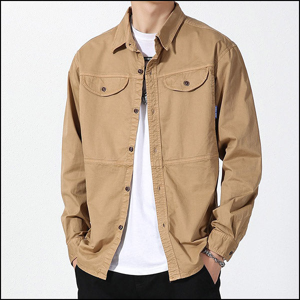 Men's Khaki Cotton Utility Shirt with Flap Pockets