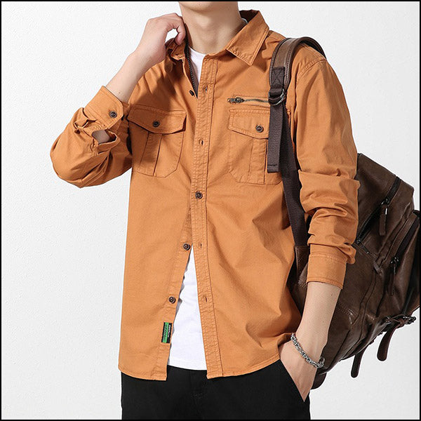Men's Burnt Orange Utility Shirt with Zipper Pocket