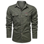 Men's Olive Green Military Cargo Long Sleeve Shirt