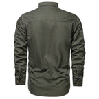 Men's Olive Green Military Cargo Long Sleeve Shirt