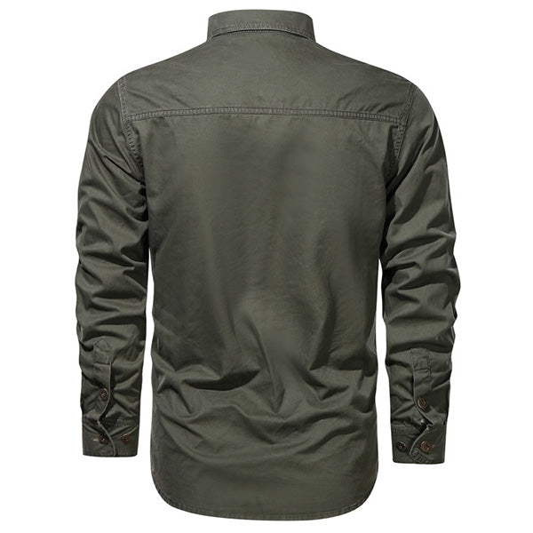 Men's Olive Green Military Cargo Long Sleeve Shirt