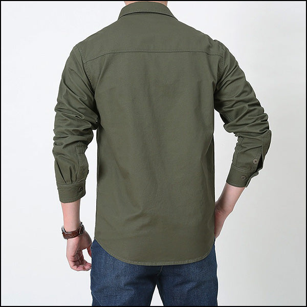 Men's Olive Green Military Cargo Long Sleeve Shirt