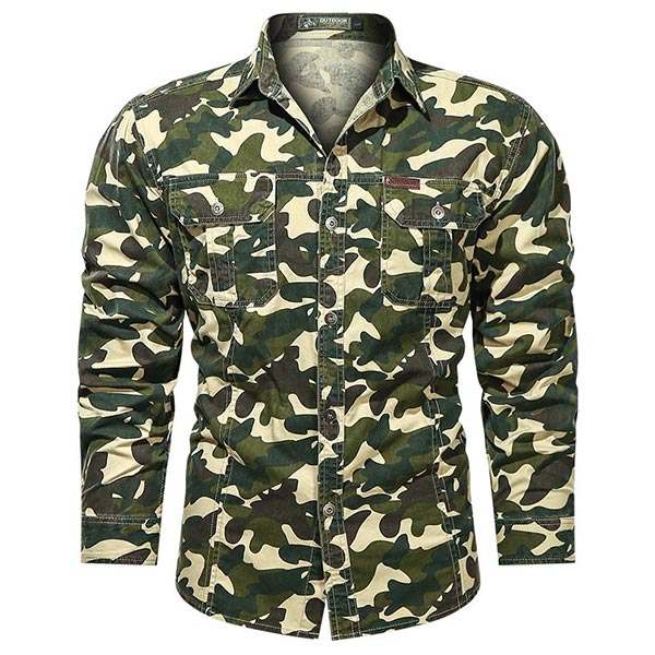 Men's Military Style Camouflage Shirt with Pockets
