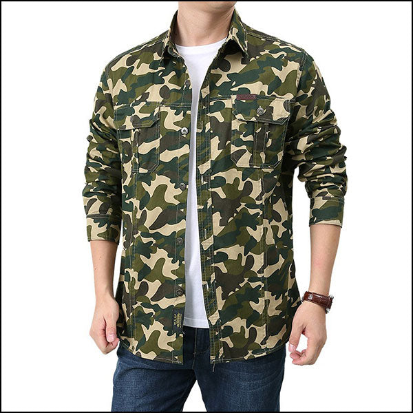 Men's Military Style Camouflage Shirt with Pockets