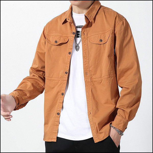Men's Rust Cotton Workwear Button-Up Shirt