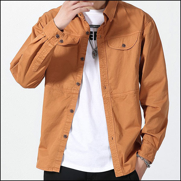 Men's Rust Cotton Workwear Button-Up Shirt