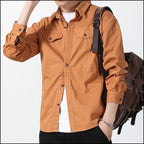 Men's Rust Cotton Workwear Button-Up Shirt