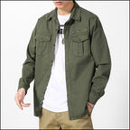 Men's Army Green Cotton Utility Shirt with Zip Pocket