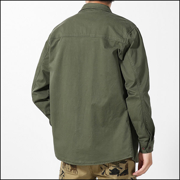 Men's Army Green Cotton Utility Shirt with Zip Pocket