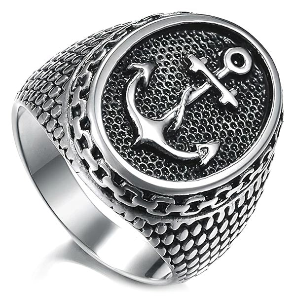 Military Ring with Marine Anchor Chain