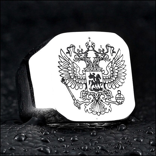 Men's Square Russian Imperial Eagle Signet Ring