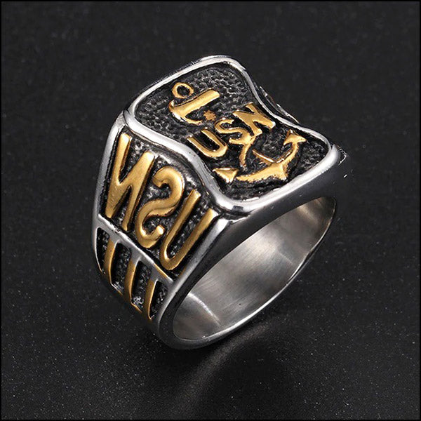 Rugged Two-Tone USN Anchor Men's Ring