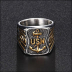 Rugged Two-Tone USN Anchor Men's Ring