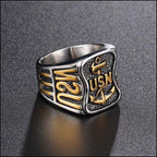 Rugged Two-Tone USN Anchor Men's Ring
