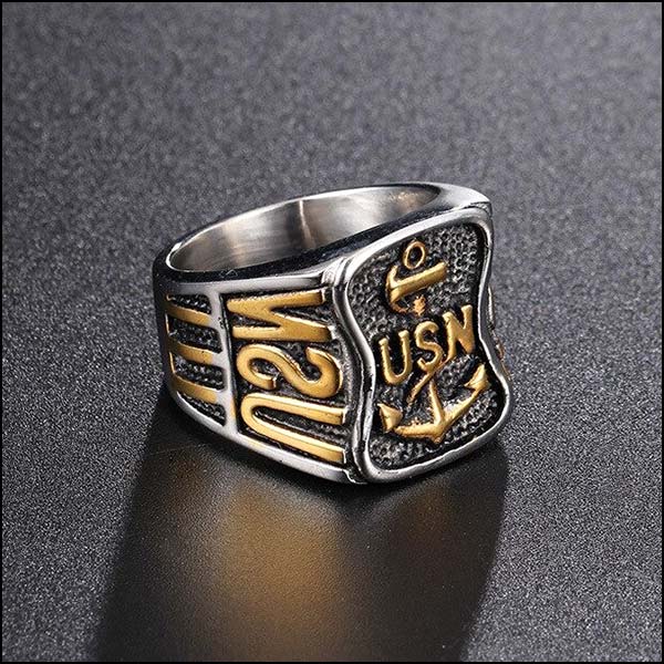 Rugged Two-Tone USN Anchor Men's Ring