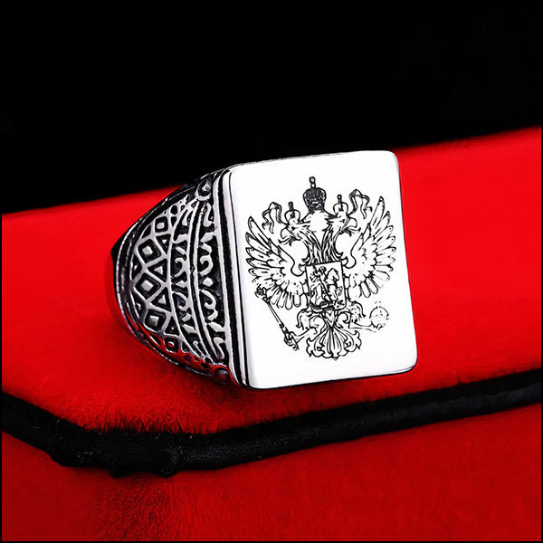 Men's Stainless Steel Russian Eagle Signet Ring
