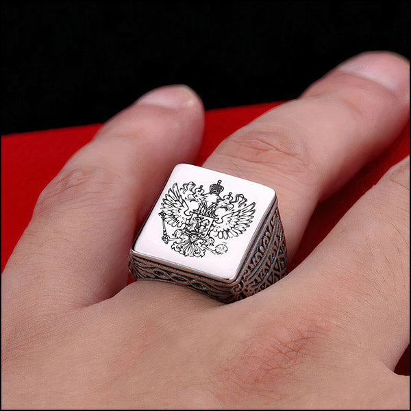 Men's Stainless Steel Russian Eagle Signet Ring