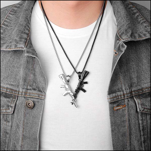 AK-47 Gun Pendant Necklace in Silver or Gold Tone