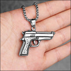 Silver Tone Detailed Pistol Pendant Necklace