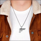 Silver Tone Detailed Pistol Pendant Necklace