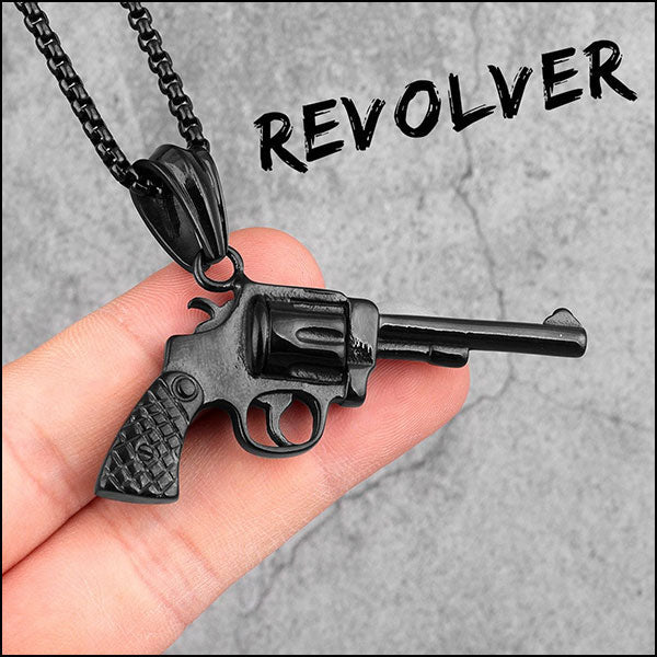 Necklace with revolver pendant