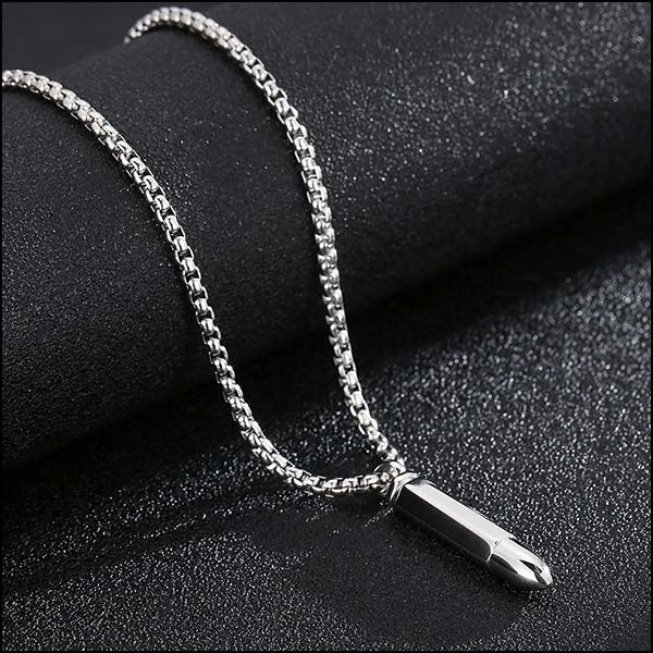 Stainless Steel Bullet Pendant Necklace with Box Chain