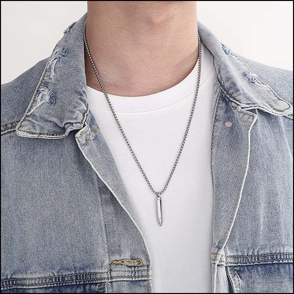 Stainless Steel Bullet Pendant Necklace with Box Chain