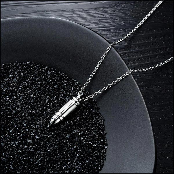 Silver Stainless Steel Bullet Urn Necklace