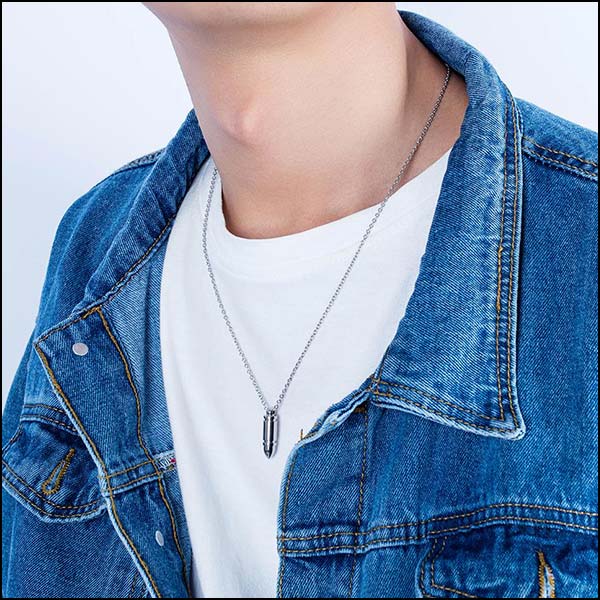 Silver Stainless Steel Bullet Urn Necklace