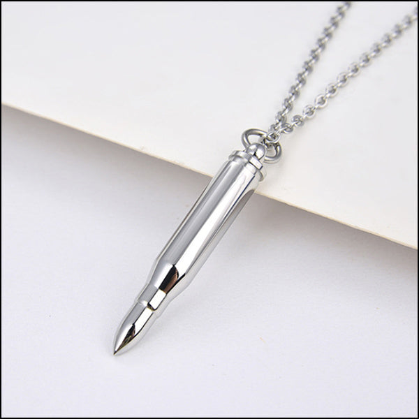Polished Stainless Steel Bullet Urn Necklace