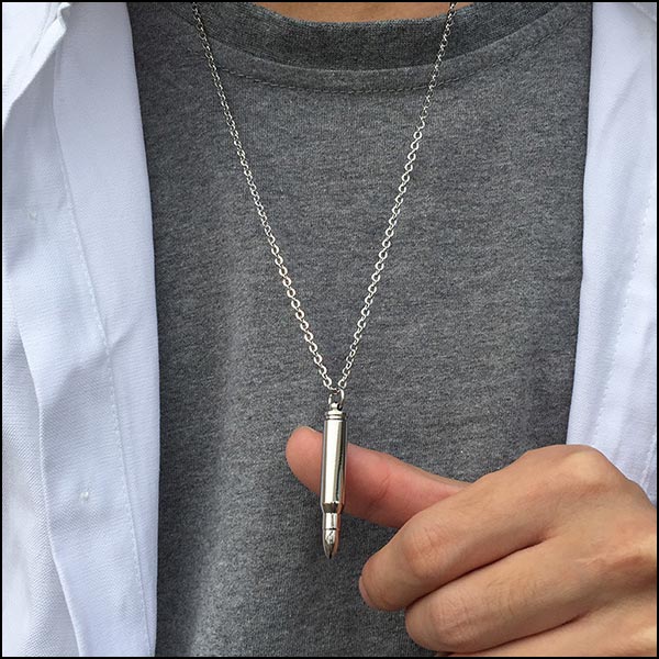 Polished Stainless Steel Bullet Urn Necklace