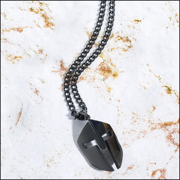 Men's Gunmetal Spartan Helmet Chain Necklace