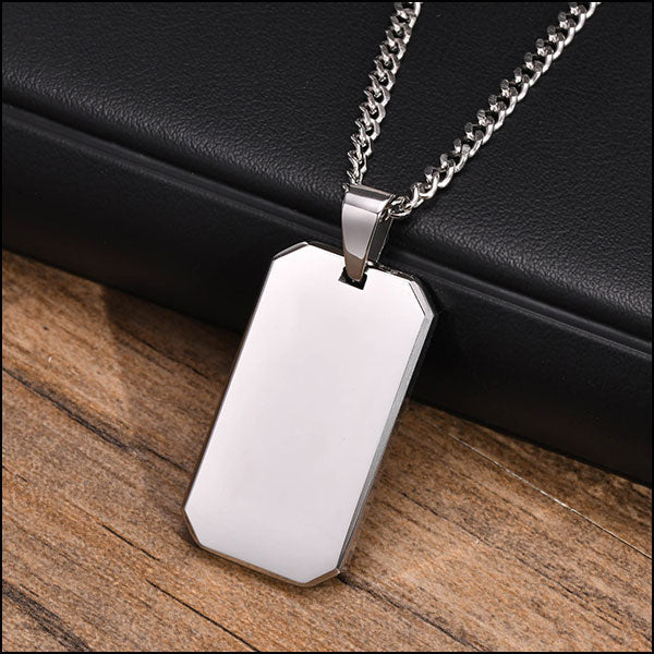 Men's Polished Stainless Steel Faceted Dog Tag