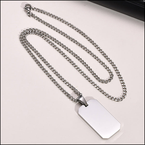 Men's Polished Stainless Steel Faceted Dog Tag